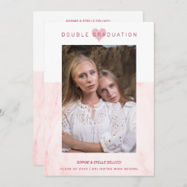 Pink Marble Effect Romantic Photo Twins Graduation Kaart