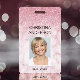 Pink Marble Glitter Naam van de werknemer Foto Cor Badge