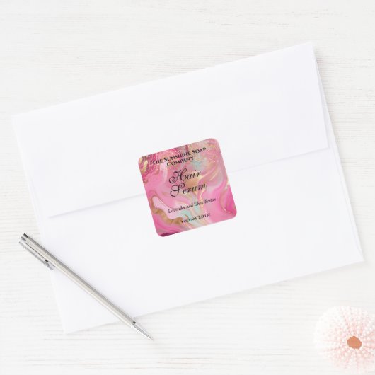 Pink marble & gold glitter dropper bottle label (Envelop)