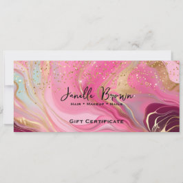 Pink Marble & Gold Glitter Gift Certificate Card Kaart