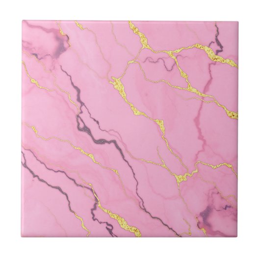 Pink Marble Gold Veins Pattern Tegeltje (Voorkant)