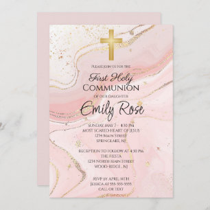 PINK MARBLE HOLY COMMUNION KAART