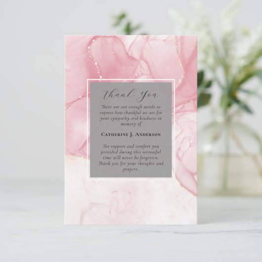 Pink Marble Memorial Foto Sympathy Begrafenis Bedankkaart (Staand voorkant)