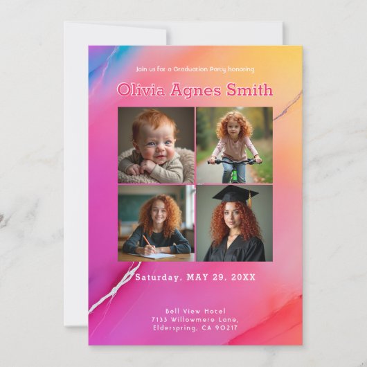 Pink Marble Milestone Collage QR Code Kaart (Voorkant)