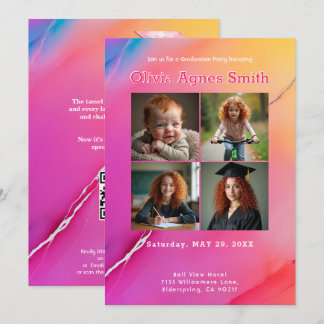 Pink Marble Milestone Collage QR Code Kaart