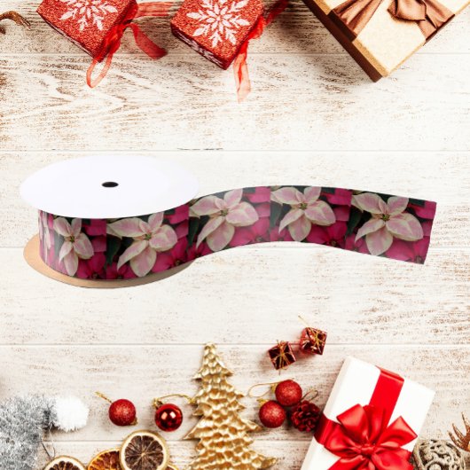 Pink Marble Poinsettia Floral Holiday Satijnen Lint