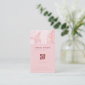 Pink marble QR business card Visitekaartje (Staand voorkant)