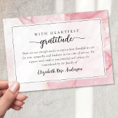 Pink Marble Script Sympathy Funeral Bedankkaart