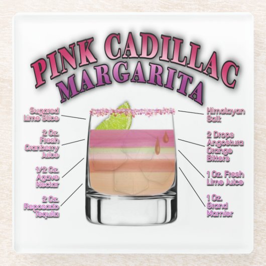 PINK MARGARITA Cocktail Recipe Art Glazen Onderzetter (Voorkant)
