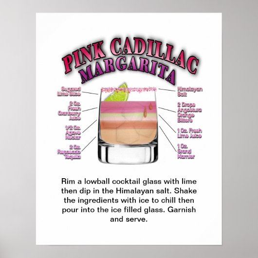 PINK MARGARITA Cocktail Recipe Art Poster (Voorkant)
