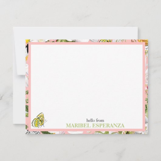 Pink Mariposa Vintage Personalized Flat Card Notitiekaartje (Voorkant)