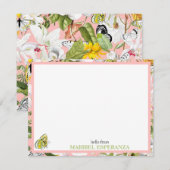 Pink Mariposa Vintage Personalized Flat Card Notitiekaartje (Voorkant / Achterkant)