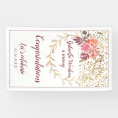 Pink Marsala Gold Glitter Bloemen Pensioen Spandoek (Horizontaal)