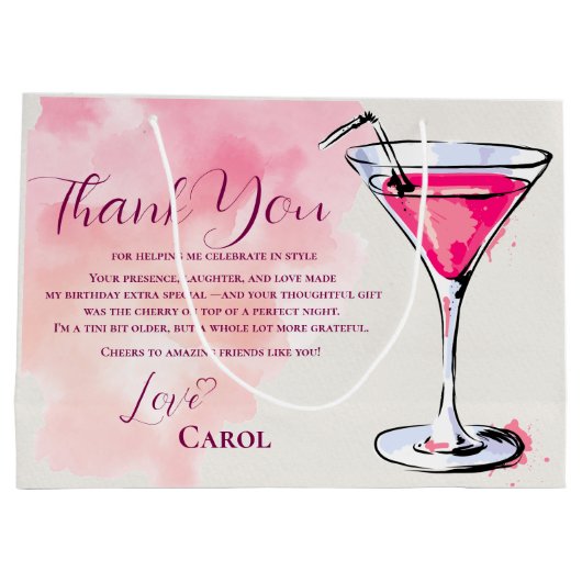 Pink Martini Birthday Party Favor Thank You Groot Cadeauzakje (Achterkant)