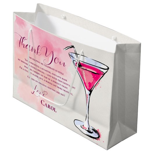 Pink Martini Birthday Party Favor Thank You Groot Cadeauzakje (Voorkant Gekanteld)