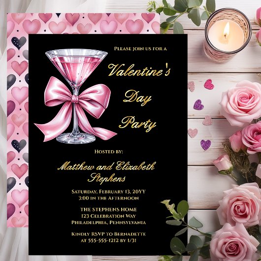 Pink Martini Coquette Bow Valantine's Day Party Folie Uitnodiging