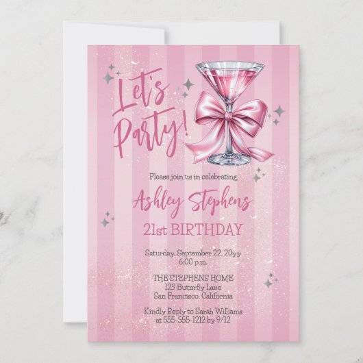 Pink Martini Let's Party 21st Birthday Party Kaart (Voorkant)