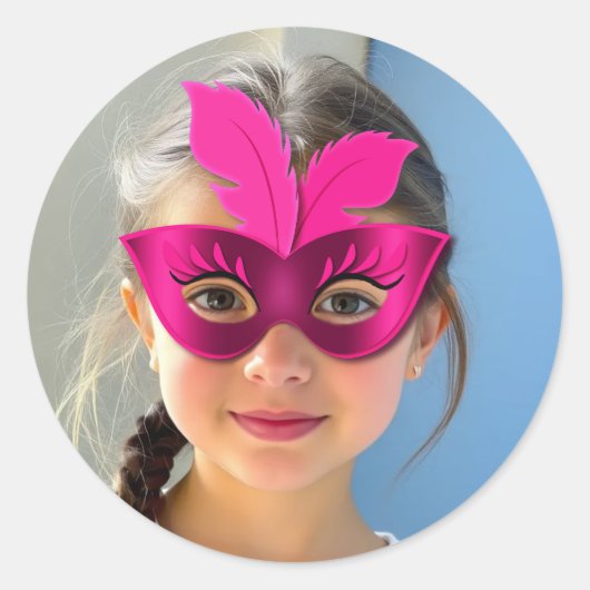Pink Mask Classic Round Sticker (Voorkant)
