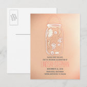 Pink Mason Jar Beach Wedding Bewaar de datum Aankondigingskaart (Voorkant / Achterkant)