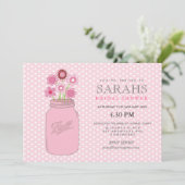 Pink Mason Jar Flowers Vrijgezellenfeest Party Uit Kaart (Staand voorkant)