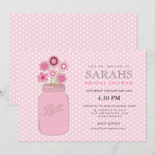 Pink Mason Jar Flowers Vrijgezellenfeest Party Uit Kaart (Voorkant / Achterkant)