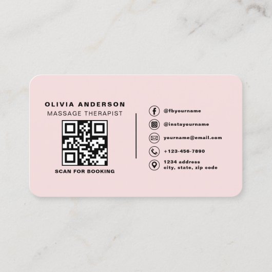 Pink Massage Therapy Loyalty Card with QR Code Visitekaartje (Achterkant)