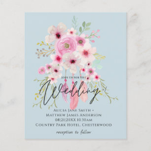 Pink Mauve BOHO Floral Feather Wedding Invitation