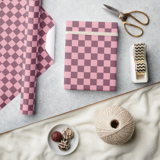 Pink Mauve Checkerboard Checkered Girly Retro Y2K Cadeaupapier (Crafts)