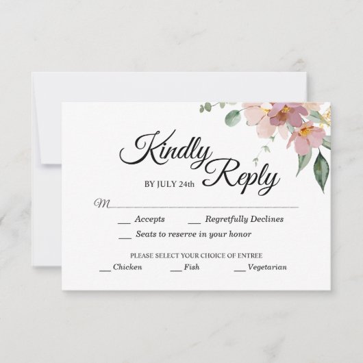 Pink Mauve  Floral Meal Choice Weddenschap RSVP Kaartje (Voorkant)