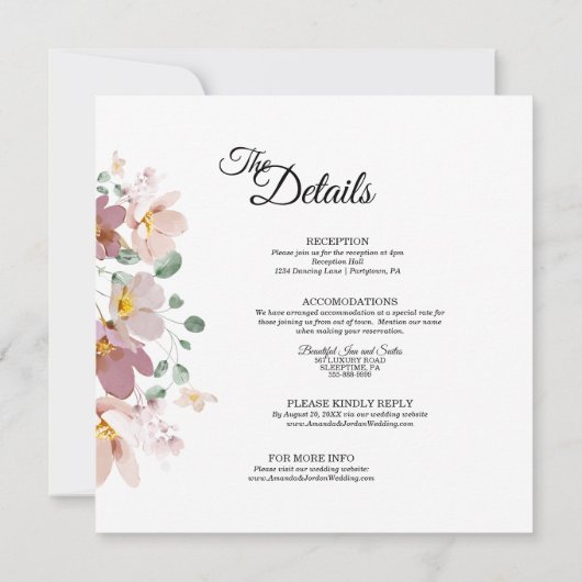 Pink Mauve Floral Square All One Weddenschap Kaart (Achterkant)