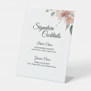 Pink Mauve  Floral Wedding Cocktail Menu Reclamebord Met Voetstuk