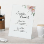 Pink Mauve  Floral Wedding Cocktail Menu Reclamebord Met Voetstuk (Insitu)