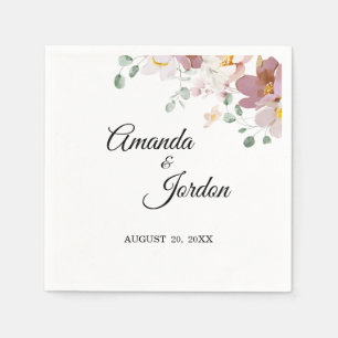 Pink Mauve  Floral Wedding Cocktail Napkin Servet
