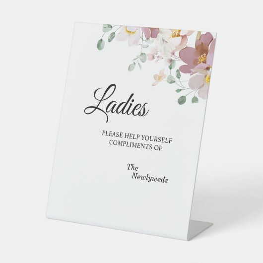 Pink Mauve  Floral Wedding Damage Bathroom Reclamebord Met Voetstuk (Voorkant)