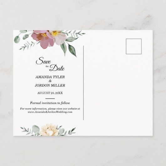 Pink Mauve Floral Wedding Save the Date Aankondigingskaart (Achterkant)