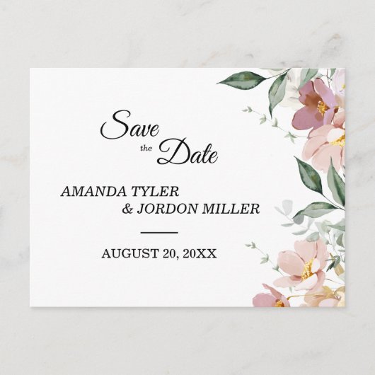 Pink Mauve  Floral Wedding Save the Date Aankondigingskaart (Voorkant)