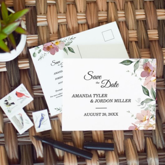 Pink Mauve  Floral Wedding Save the Date Aankondigingskaart