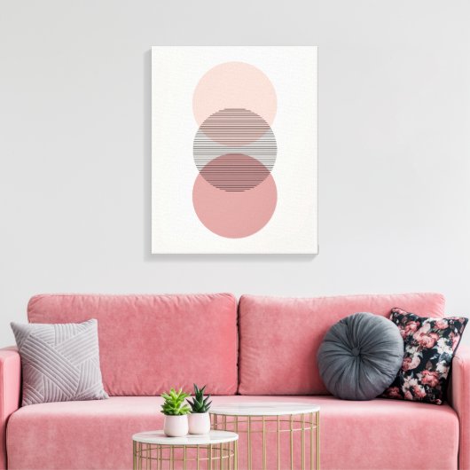 Pink & Mauve Minimalist Circle Wall Art Canvas (Insitu (Woonkamer))