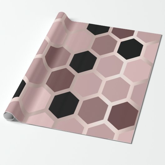 Pink Mauve Roos Gold Geometry Honeycomb Hexagon Cadeaupapier (Uitgerold)