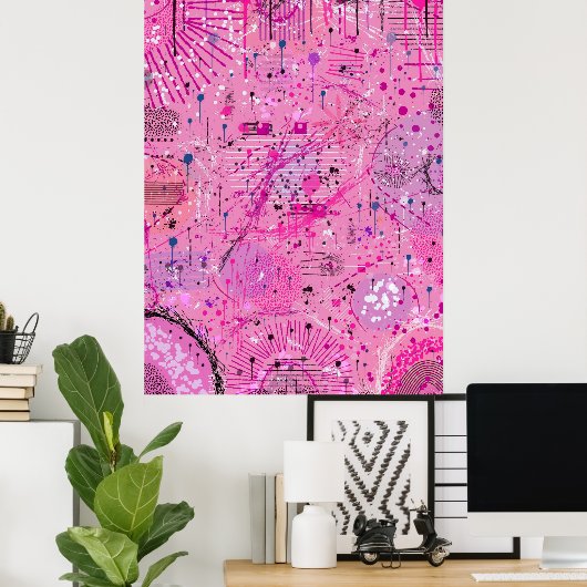 Pink Maximalist Abstract: Raspberry Sundae Poster (Thuiskantoor)