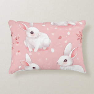 Pink Meadow Bunny Floral Garden Accent Kussen