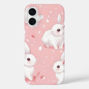 Pink Meadow Bunny Floral Garden iPhone 16 Hoesje
