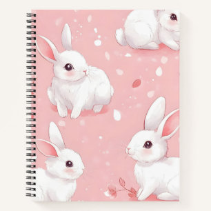 Pink Meadow Bunny Floral Garden Notitieboek