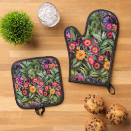 Pink Meadow Floral Ovenwant & Pannenlap Set