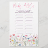 Pink Meadow Wildflowers ABCs Baby shower Game (Voorkant)