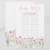 Pink Meadow Wildflowers ABCs Baby shower Game (Voorkant / Achterkant)