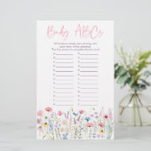 Pink Meadow Wildflowers ABCs Baby shower Game (Staand voorkant)