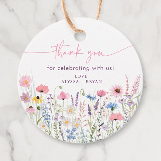Pink Meadow Wildflowers Baby shower Bedankjes Labels (Voorkant)