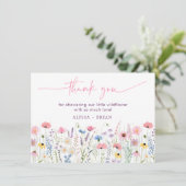 Pink Meadow Wildflowers Baby shower Bedankkaart (Staand voorkant)