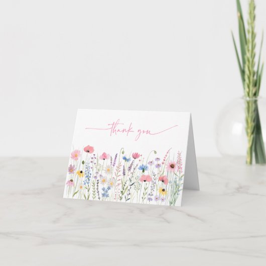 Pink Meadow Wildflowers Baby shower Bedankt (Voorkant)